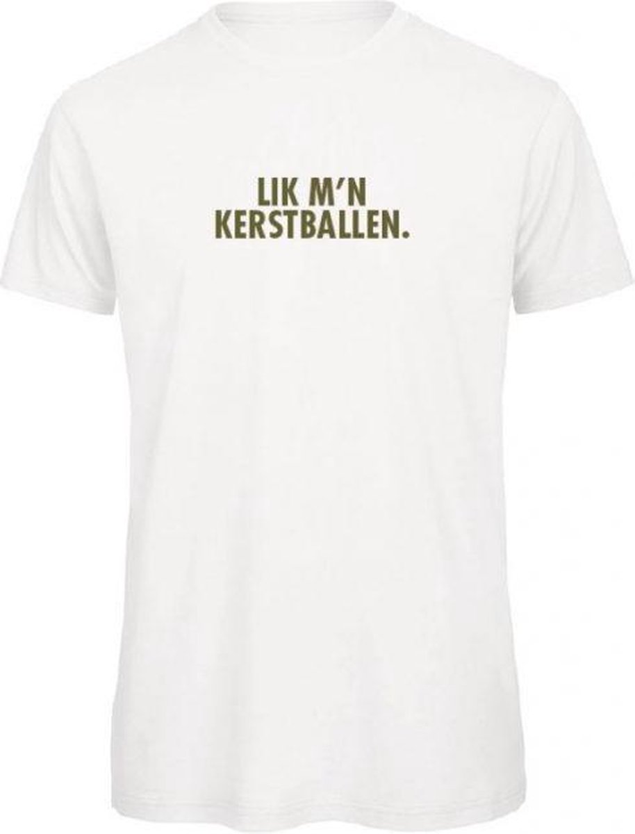 Kerst t-shirt wit XL - Lik mn kerstballen - olijfgroen -   | Kerst t-shirt   | kerst shirts volwassenen | kerst t-shirts volwassenen | Kerst outfit | Foute kerst t-shirts